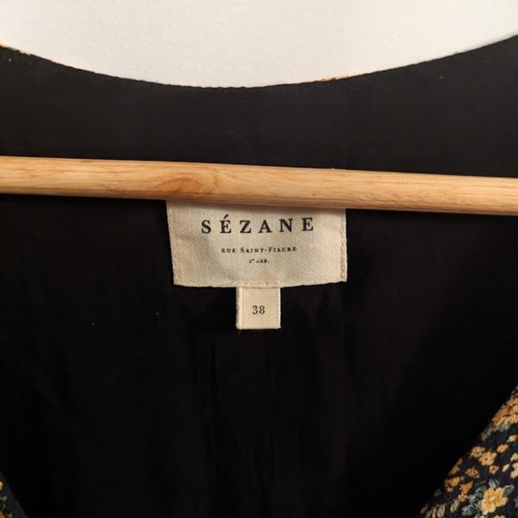 Sezane Vivienne Midi Dress | Black & Yellow Blossoms | Size 38 - Picture 9 of 11
